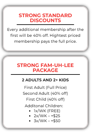 Strong Discounts & Family Packages: Simplified Savings for Multiple Memberships & Family Fun.